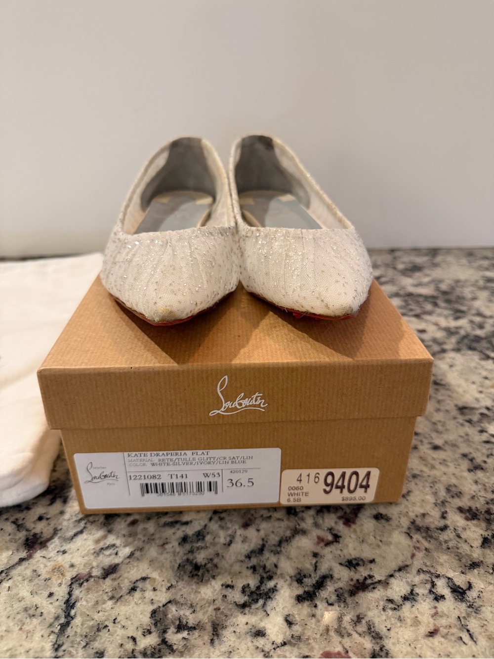 Christian Louboutin Kate Draperia Flats 36.5 Bridal Worn Once